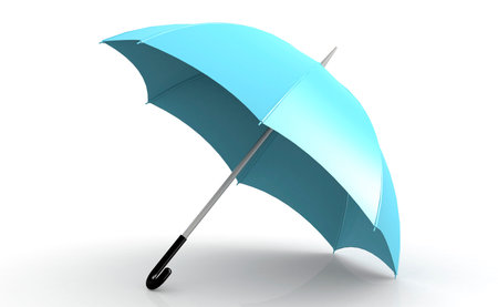 Blue umbrella isolated on white, 3d renderingの写真素材