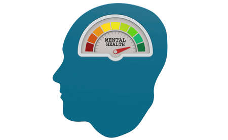 Mental health measuring scale with color indicator, 3d rendering