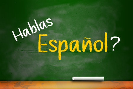 Do you speak Spanish written on chalkboard, 3d renderingの写真素材