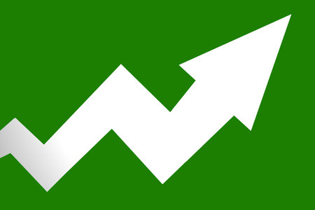 Rising arrow isolated on green background, 3d rendering