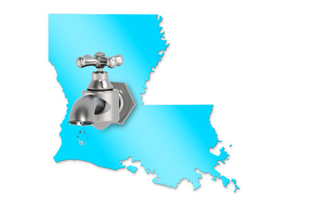 Louisiana map with water faucet for water shortage concept, 3d renderingの写真素材