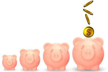 Coins falling to piggy saving for financial and money deposit concept, 3d renderingの写真素材