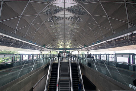 Singapore- Oct 18, 2022: MRT Metro Expo Station in Singapore. The station lies between Changi City Point and the Singapore Expoのeditorial素材