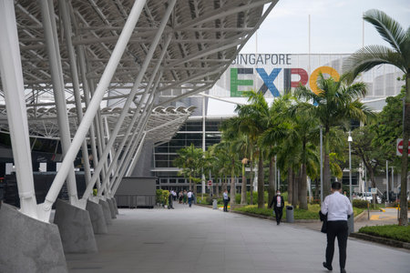 Singapore- Oct 18, 2022: View of  Singapore EXPO Convention and Exhibition Centre in Singapore. An iconic landmark in the eastern part of Singaporeのeditorial素材