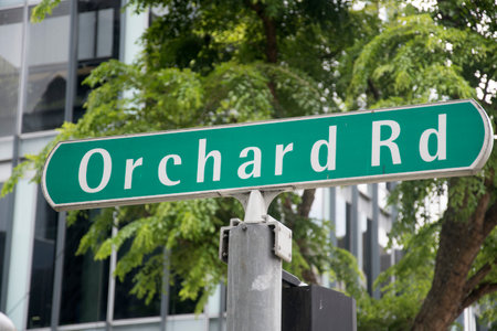 Close up shot of Orchard Road sign as seen in Singapore at daytime.の写真素材