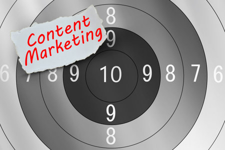 Content marketing word on paper with target board as background, 3d renderingのeditorial素材