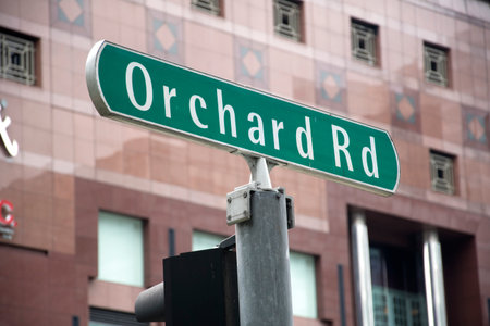 Close up shot of Orchard Road sign as seen in Singapore at daytime.の写真素材