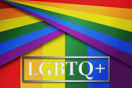 LGBTQ rainbow flag with banner, 3d renderingの写真素材