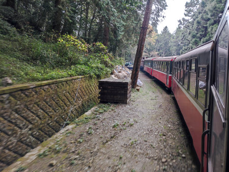 Alishan, Taiwan- 7 Dec, 2022: Forest train in Alishan National Scenic Area. The Forest Train is a vintage train that one of the most popular activities for tourist.のeditorial素材