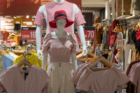 Johor Bahru, Malaysia- 3 Feb, 2023- Mannequins with clothes and dresses display in the fashion storeのeditorial素材