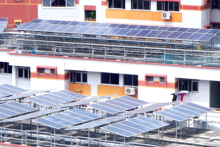 Solar panel installed on top of HDB block in Singapore to harness green energy