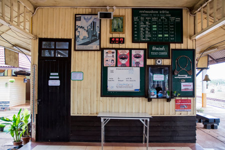 Thakilen, Thailand- 16 Feb, 2023: View of Tha Kilen railway station in Thailand. Tha Kilen Train Station holds significant relevance in Thai history, more specifically with the construction of the Death Railway.のeditorial素材