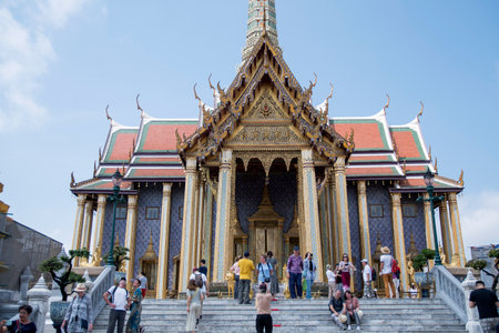 Bangkok, Thailand- 14 Feb, 2023: Wat Phra Kaew or the Temple of the Emerald Buddha inside Grand Palace, Bangkok. It is the most important Buddhist temple in Thailandのeditorial素材