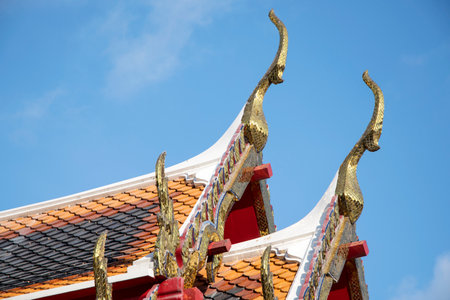 Wat Pho roof art details in Bangkok. Wat Pho is a Buddhist temple complex in the Phra Nakhon District, Bangkokの写真素材