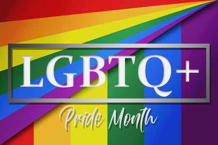 LGBTQ rainbow flag with banner, 3d renderingの写真素材