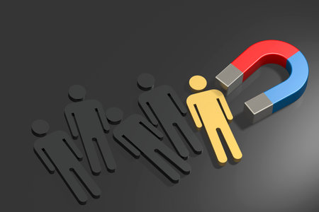 Magnet attract talent with golden puppet, 3d renderingの写真素材