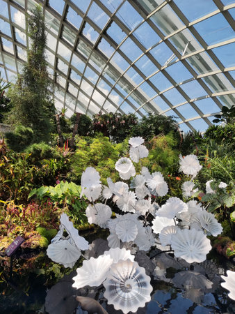 Singapore- 16-Jun, 2023: Cloud Forest Conservatory in Gardens by the Bay in Singapore. It consists of man made green mountain, large indoor waterfall and walkway platforms.のeditorial素材