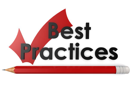Best practices word with red pencil and checkmark, 3d renderingの写真素材