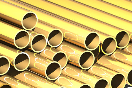 Golden round tube close up, 3d rendering