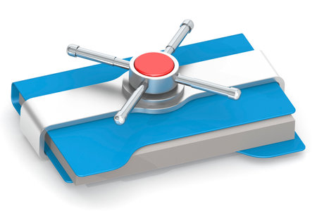 Blue folder with lock. Secure data concept, 3d renderingの写真素材
