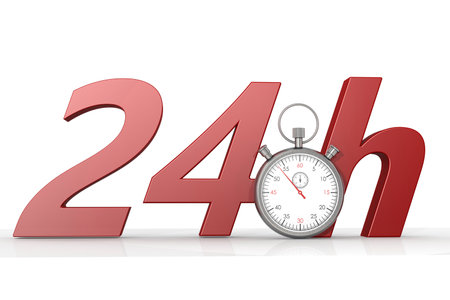 Stopwatch with 24 hours time limit isolated, 3d renderingの写真素材