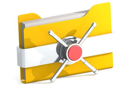 Yellow folder with lock. Secure data concept,  3d renderingの写真素材