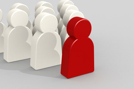 Leadership concept with red puppet leads in front, 3d rendering