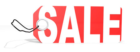 Red label with sale word, 3d renderingの写真素材