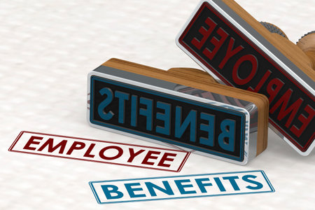 Rubber stamp with employee benefits word, 3d renderingの写真素材