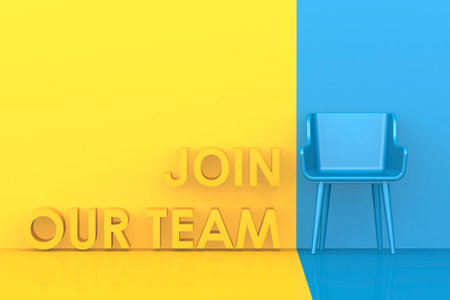 Join our team concept with blue chair, 3d rendering
