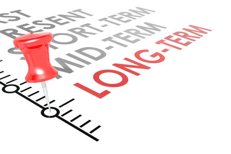 Red push pin on the long term word, 3d renderingの写真素材