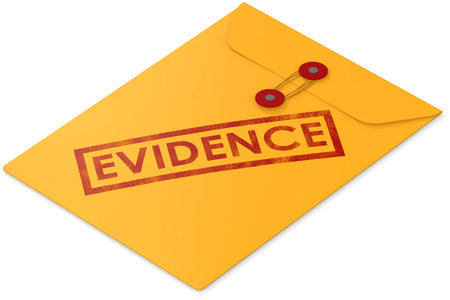 Yellow envelope with evidence word, 3d renderingの写真素材