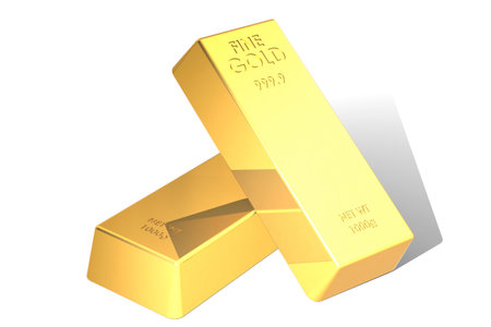 Two gold bars as white background, 3d renderingの写真素材