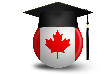 Education concept with graduation cap and Canada flag, 3d renderingの写真素材