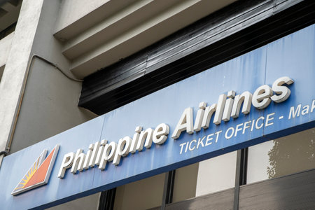Manila, Philippines- 16 Oct, 2023:  Philippine Airlines ticket office in Makati, Manila. Philippine...