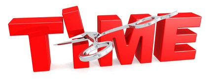Scissors cut the red time word, 3d rendering