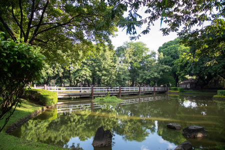 Manila, Philippines-13 Oct 2023: Japanese garden inside the Rizal Park in Manila, Philippines. Rizal Park is one of the major tourist attractions of Manila.のeditorial素材