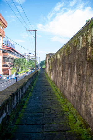 Manila, Philippines- 13 Oct, 2023: Old defense wall of Fort Santiago at Intramuros in Manila, Philippines. The fort is one of the most important historical sites in Manilaのeditorial素材