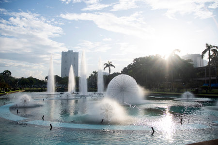 Manila, Philippines-13 Oct 2023:  Rizal Park in the morning and fountain in Manila, Philippines. Rizal Park is one of the major tourist attractions of Manila.のeditorial素材
