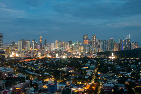 Manila, Philippines-16 Oct 2023: View of Bonifacio Global City Skyline in Manila during the sunset. Bonifacio Global City is now a major urban development and financial districtのeditorial素材
