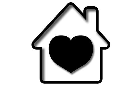 Black housing icon with heart shape isolated, 3d renderingの写真素材