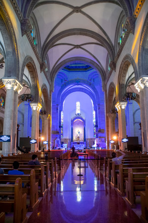Manila, Philippines-14 Oct 2023: Interior of the The Minor Basilica and Metropolitan Cathedral of the Immaculate Conception (Manila Cathedral) in Manila.のeditorial素材
