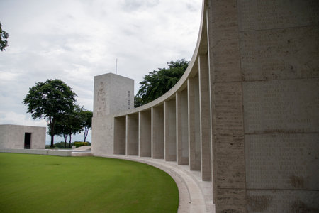 Manila, Philippines-16 Oct 2023: Names of victims written on the wall of the Manila American Cemetery and Memorial. Cemetery honors the American and allied servicemen who died in World War II.のeditorial素材