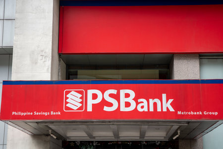 Manila, Philippines- 15 Oct 2023: PSB Bank signage in Makati City, Manila, Philippines. It is the 2nd-largest savings bank in the Philippinesのeditorial素材