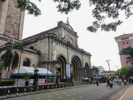 Manila, Philippines-14 Oct 2023: Manila cathedral, oldest church in capital city of Philippines. Manila Cathedral is recognized as the main Roman Catholic Church in the Philippinesのeditorial素材