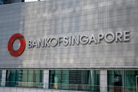 Singapore- 27 Oct 2023: Logo of Bank of Singapore on the tower in Singapore. Bank of Singapore is the private banking arm of OCBC Bankのeditorial素材