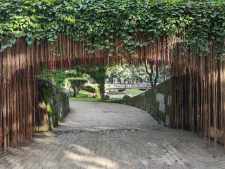 Manila, Philippines-13 Oct 2023: Japanese garden inside the Rizal Park in Manila, Philippines. Rizal Park is one of the major tourist attractions of Manila.のeditorial素材