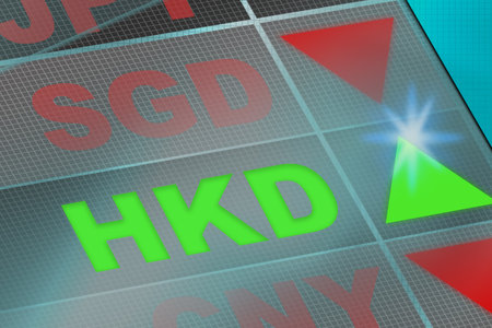 HKD currency on the display board with green arrow up, 3d renderingの写真素材