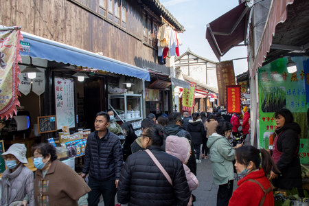 Shanghai, China- 3 Dec, 2023: People visit to Xinchang Ancient Town in Shanghai. Xinchang Ancient...