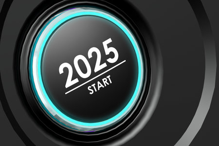 Start of year 2025 button, 3d rendering